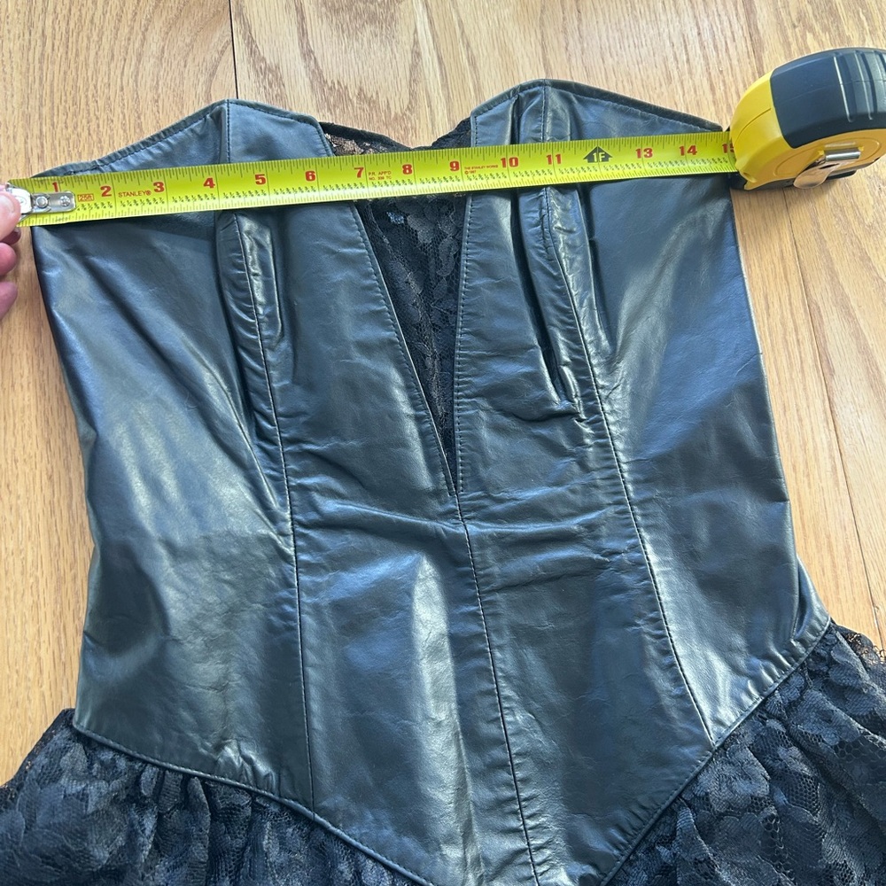 Vintage Chia Leather Corset Lace Tiered Ruffle Dress 90s Korea Rocker Punk Sz 12 - Picture 6 of 13